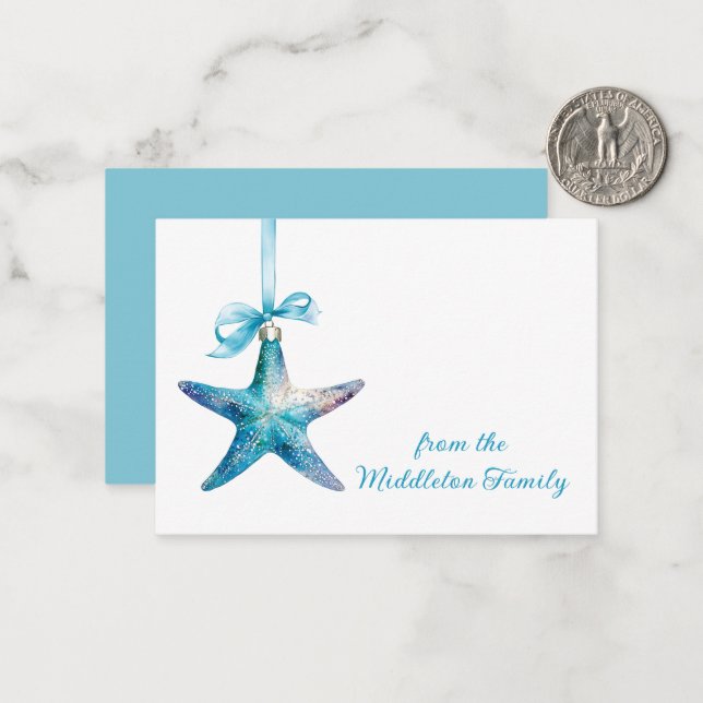Blue Starfish Weihnachtsschmuck Personalisiert Mitteilungskarte (Vorderseite/Rückseite Beispiel)