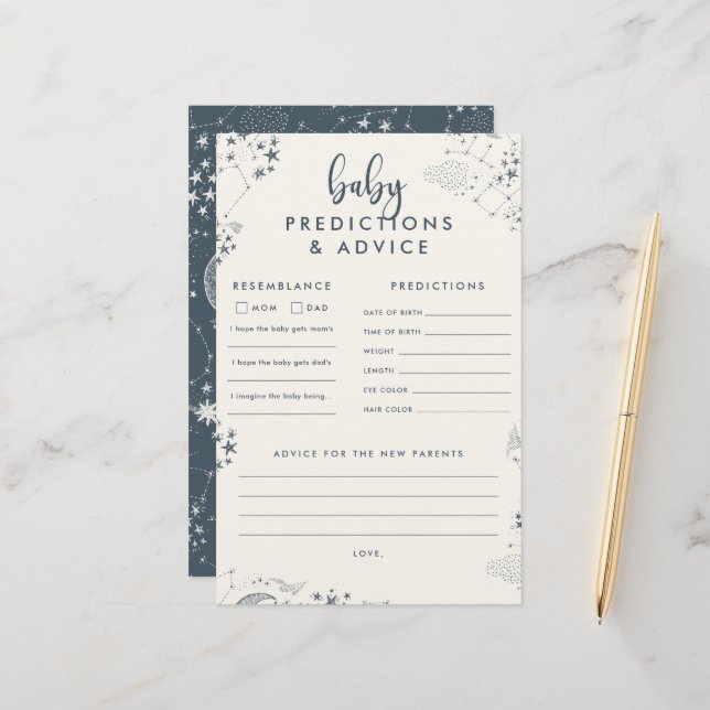 Blue Starry Night Baby Shower Vorhersagen (Vorderseite/Rückseite Beispiel)