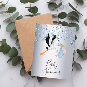 Blue stars bébé garçon argent invitation