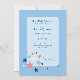 Blue Stars Boy Babydusche Einladung