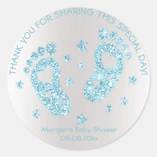 Blue Stars Feet Baby Dusche Gefallen Danke Spark Runder Aufkleber (Vorderseite)