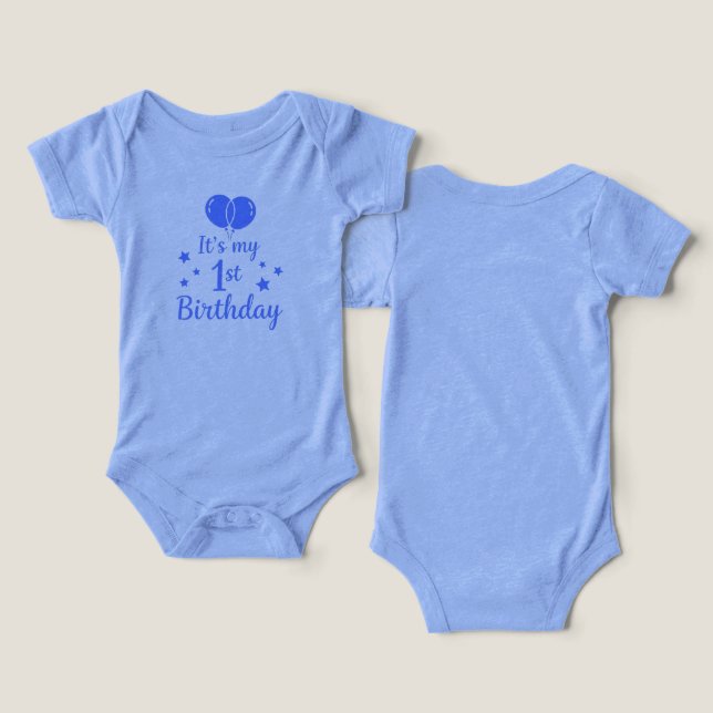 Blue Stars "It's My 1st Birthday" Baby Bodysuit (Design Vorderseite & Rückseite)