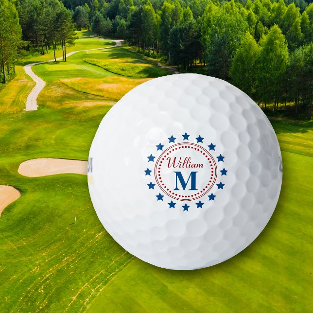 Blue Stars Monogram Red Golfball (Von Creator hochgeladen)