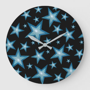 Blue Stars Uhr rund schwarz
