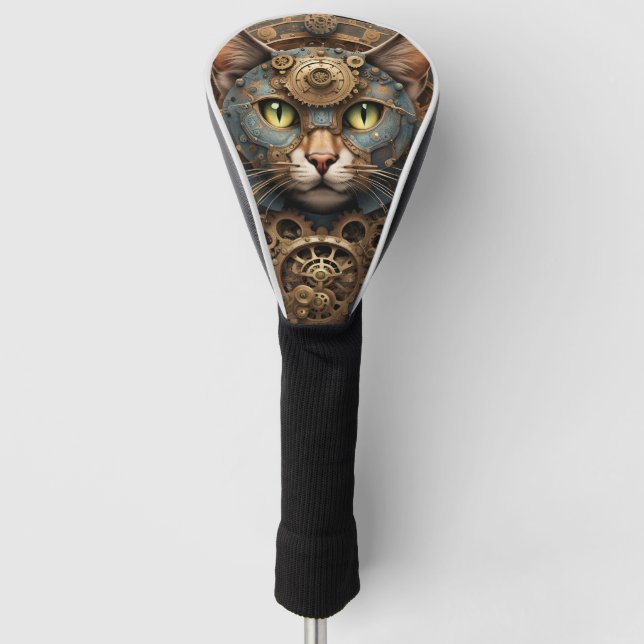 Blue Steampunk Cat AI art Golf Head Cover Golf Headcover (Vorderseite)