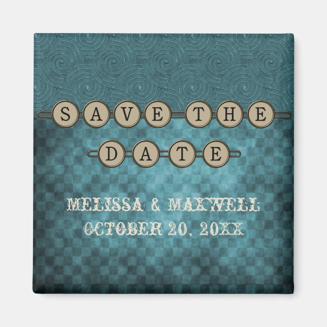 Blue Steampunk Keys Save the Date Magnet (Vorne)