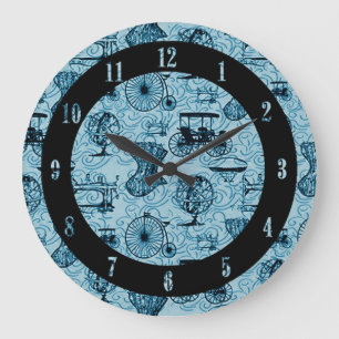 Blue Steampunk Pattern Wall Clock Große Wanduhr