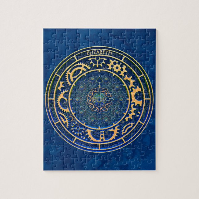 Blue Steampunk Retro Vintag Rusty Art Déco Uhr (Vertikal)