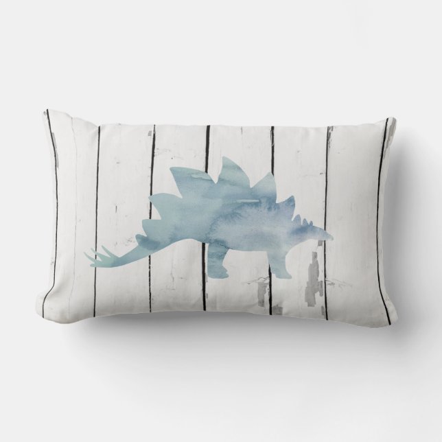 Blue Stegosaurus Dinosaurier Shiplap Rustikales De Lendenkissen (Vorderseite)