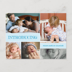 Blue stellt Second Baby Birth Foto Collage vor Ankündigungspostkarte