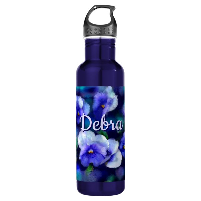 Blue Stiefmütterchens Pansy Blume Floral Personali Edelstahlflasche (Vorderseite)