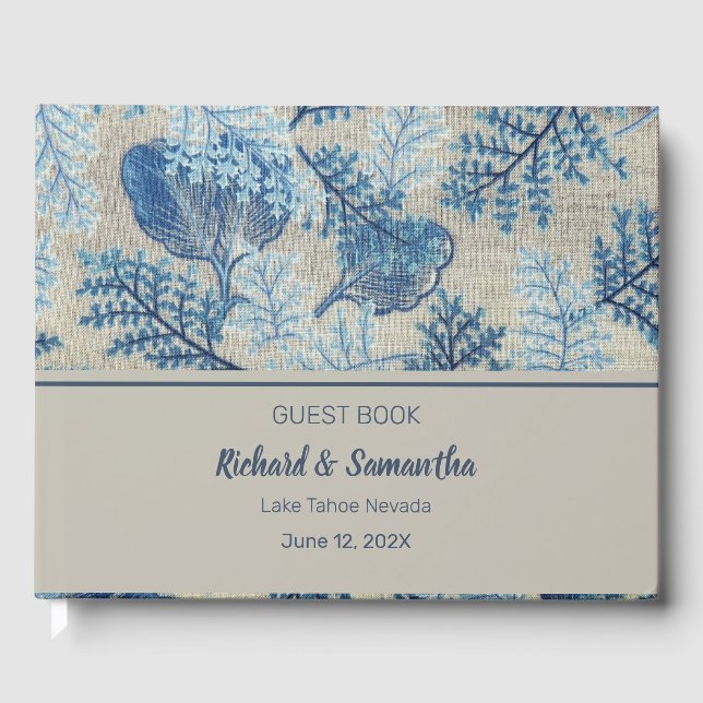 Blue Stitched Floral Guest Book Gästebuch (Vorderseite)