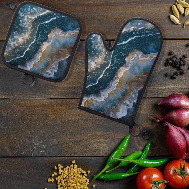 Blue Stone Agate Macro Fotografie Ofenhandschuh & Topflappen-Set (Von Creator hochgeladen)