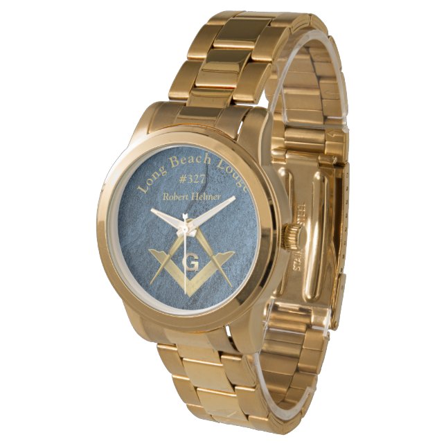 Blue Stone Mit Monogramm Masonic Armbanduhr (Schrägansicht)