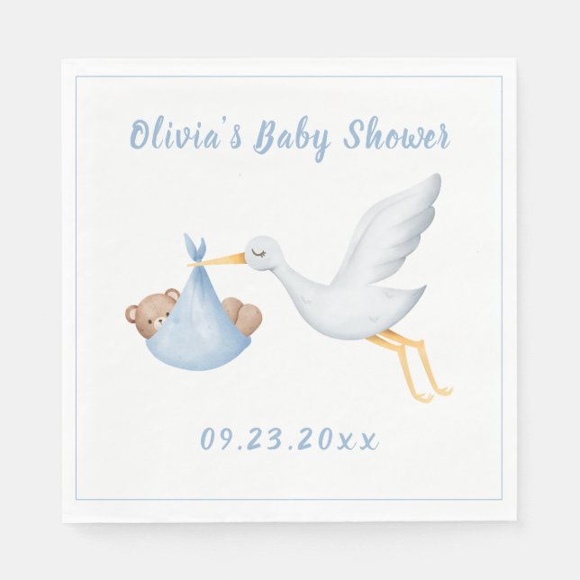 Blue Stork Baby Bear Boy Baby Dusche Serviette (Vorderseite)