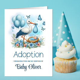 Blue Stork Baby Boy Adoption Glückwunsch Karte
