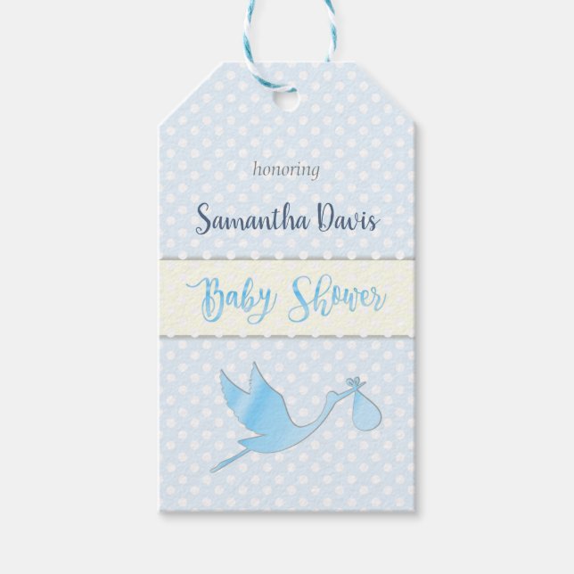 Blue Stork Baby Boy Baby Dusche Geschenkanhänger (Vorderseite)
