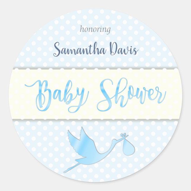 Blue Stork Baby Boy Baby Dusche Runder Aufkleber (Vorderseite)