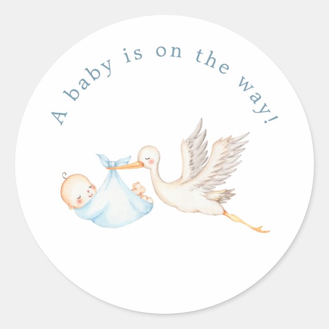 Blue Stork Baby Dusche Rundkleber Runder Aufkleber (Vorderseite)