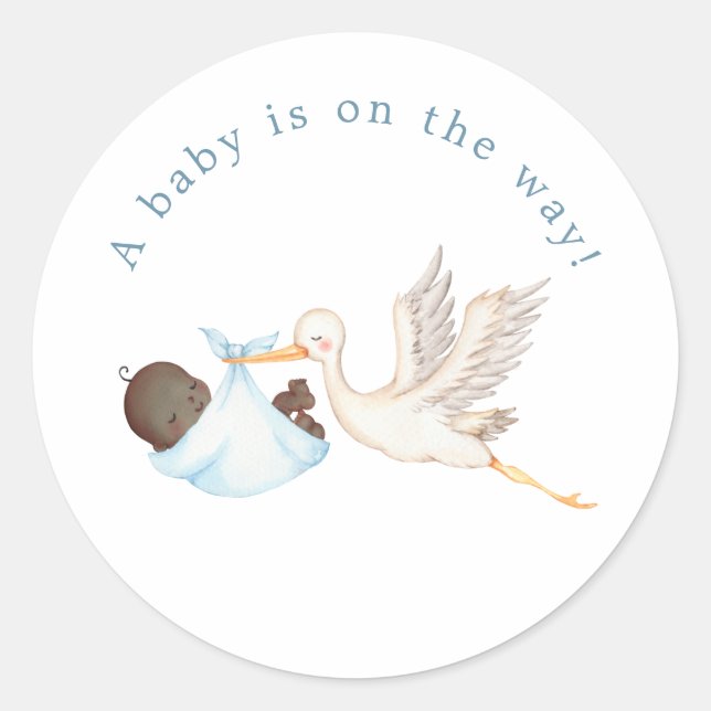 Blue Stork Baby Dusche Rundkleber Runder Aufkleber (Vorderseite)