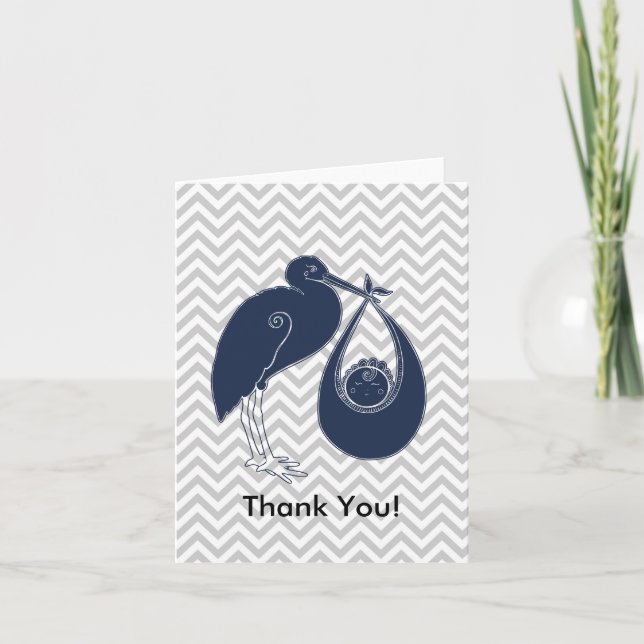 Blue Stork Baby Dusche Vielen Dank Dankeskarte (Vorderseite)