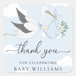 Blue Stork Baby Dusche Vielen Dank Quadratischer Aufkleber