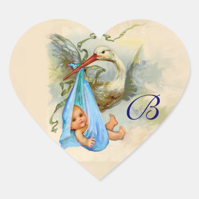BLUE STORK BABY SHOWY HERZMONOGRAM , Herz-Aufkleber (Vorderseite)