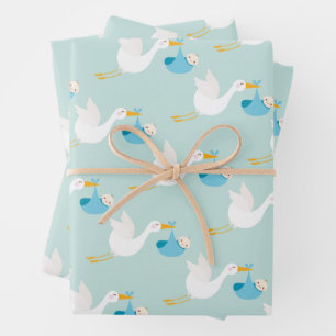 Blue Stork Boy Baby Dusche Geschenkpapier Set