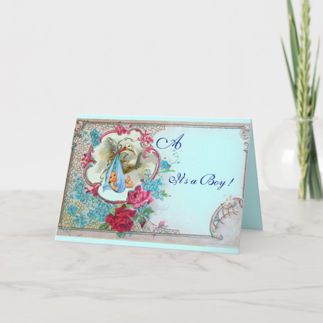 BLUE STORK BOY BABY DUSCHE, PINKROSEN ANKÜNDIGUNG (Vorderseite)