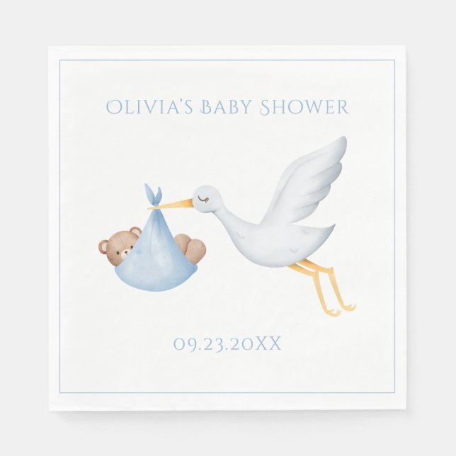 Blue Stork Boy Baby Dusche Serviette (Vorderseite)