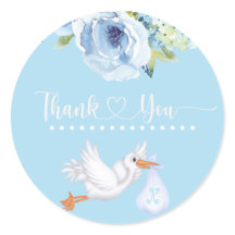 Blue Stork Monogram Floral Baby Dusche Vielen Dank