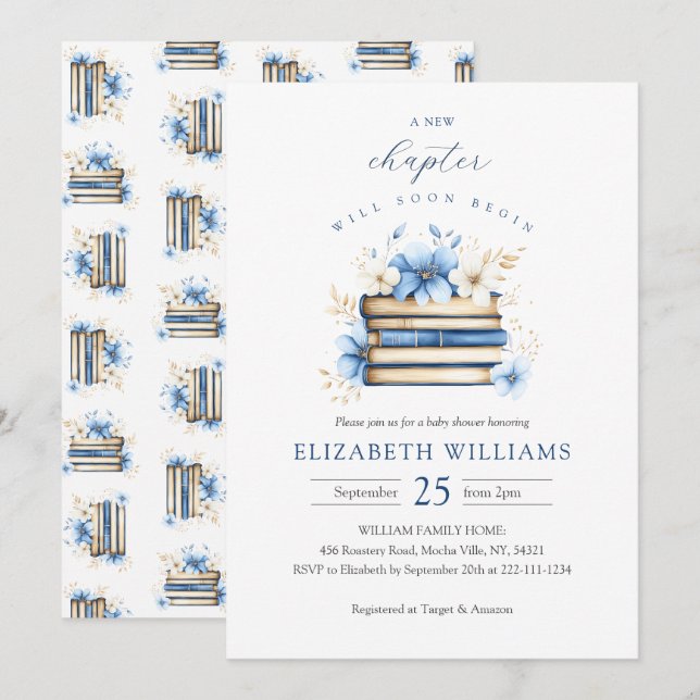 Blue Storybook Baby Shower Invitation Boy Einladung (Vorne/Hinten)