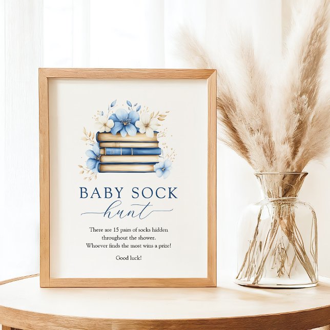 Blue Storybook Baby Sock Hunt Game Sign Poster (Von Creator hochgeladen)
