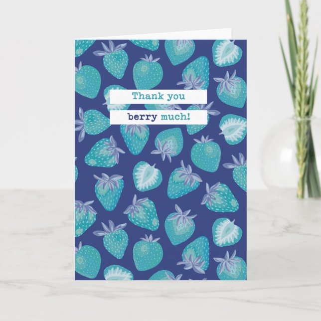 Blue Strawberry Vielen Dank Berry Much Card Dankeskarte (Vorderseite)