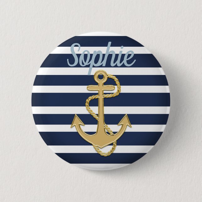 Blue Streifen & Gold Anker Nautic Button (Vorderseite)