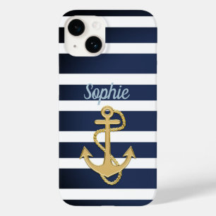 Blue Streifen & Gold Anker Nautic Case-Mate iPhone 14 Hülle