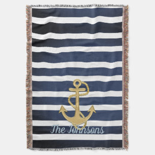 Blue Streifen & Gold Anker Nautic Decke