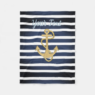 Blue Streifen & Gold Anker Nautic Fleecedecke
