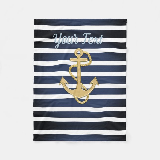 Blue Streifen & Gold Anker Nautic Fleecedecke (Vorderseite)