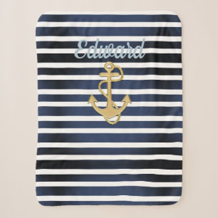 Blue Streifen & Gold Anker Nautic Sherpadecke