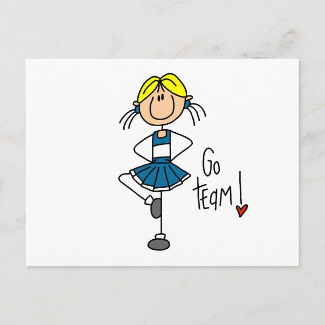 Blue Strichmännchen Cheerleader T - Shirt und Gesc Postkarte (Vorderseite)