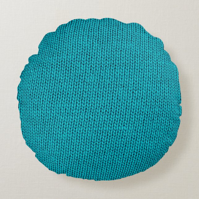 Blue Strickwoll Texture Closeup Rundes Kissen (Vorderseite)