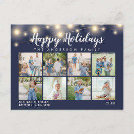 Blue String Lights Foto Collage Holiday Postkarte