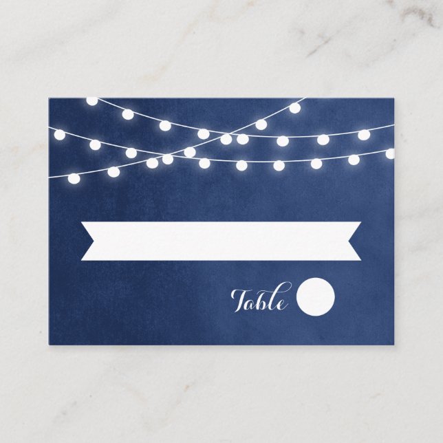 Blue String Lights Hochzeitskarten Platzkarte (Vorderseite)