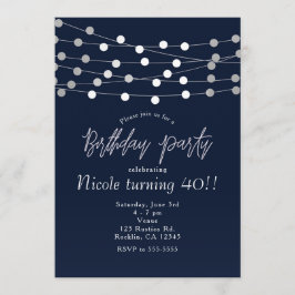 Blue String Lights Moderne Chic Geburtstagsparty Einladung