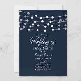Blue String Lights Moderne Chic Wedding Einladung