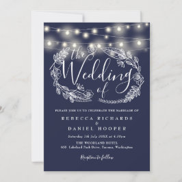 Blue String Lights Script Wedding Einladung