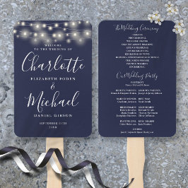 Blue String Lights Script Wedding Program Fächer