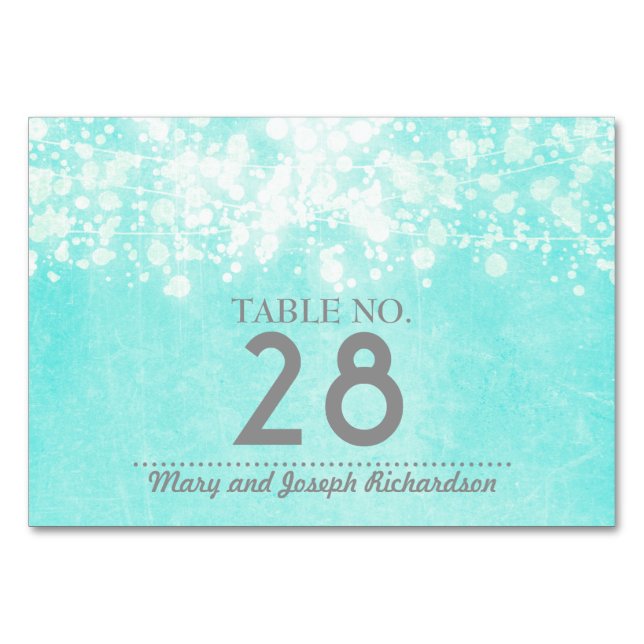 Blue String lights Wedding Tischnummer (Vorderseite)