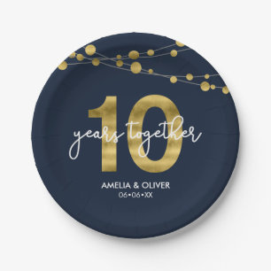 Blue Strings of Lights 10-jähriges Party Pappteller